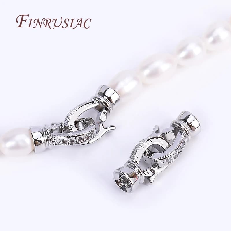 Rhodium Plated Closure Fasteners Lock Clasps For Necklace Supplies,Inlaid Zircon Connector Clasps DIY Pearls Jewelry Fittings