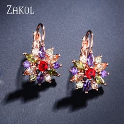 ZAKOL Fashion Rose Gold Color Flower Hoop Earrings for Women CZ Crystal Zircon Earring Brincos