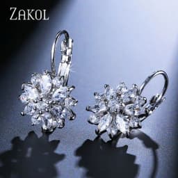 ZAKOL Fashion Rose Gold Color Flower Hoop Earrings for Women CZ Crystal Zircon Earring Brincos