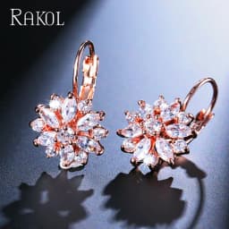ZAKOL Fashion Rose Gold Color Flower Hoop Earrings for Women CZ Crystal Zircon Earring Brincos