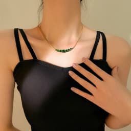 DIEYURO 316L Stainless Steel Green White Crystal Zircon Necklace For Women Luxury Design Ladies Snake Flat Chain Wedding Gift