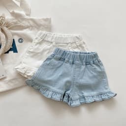 MILANCEL Girls Shorts Summer Kids Clothes Ruffle Trousers Elastic Waist Solid Cotton