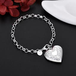 JewelryTop Fine 45-60cm 925 Sterling Silver Heart Photo frame Necklace Bracelet Love Jewelry For Women Chain Set Wedding Gift