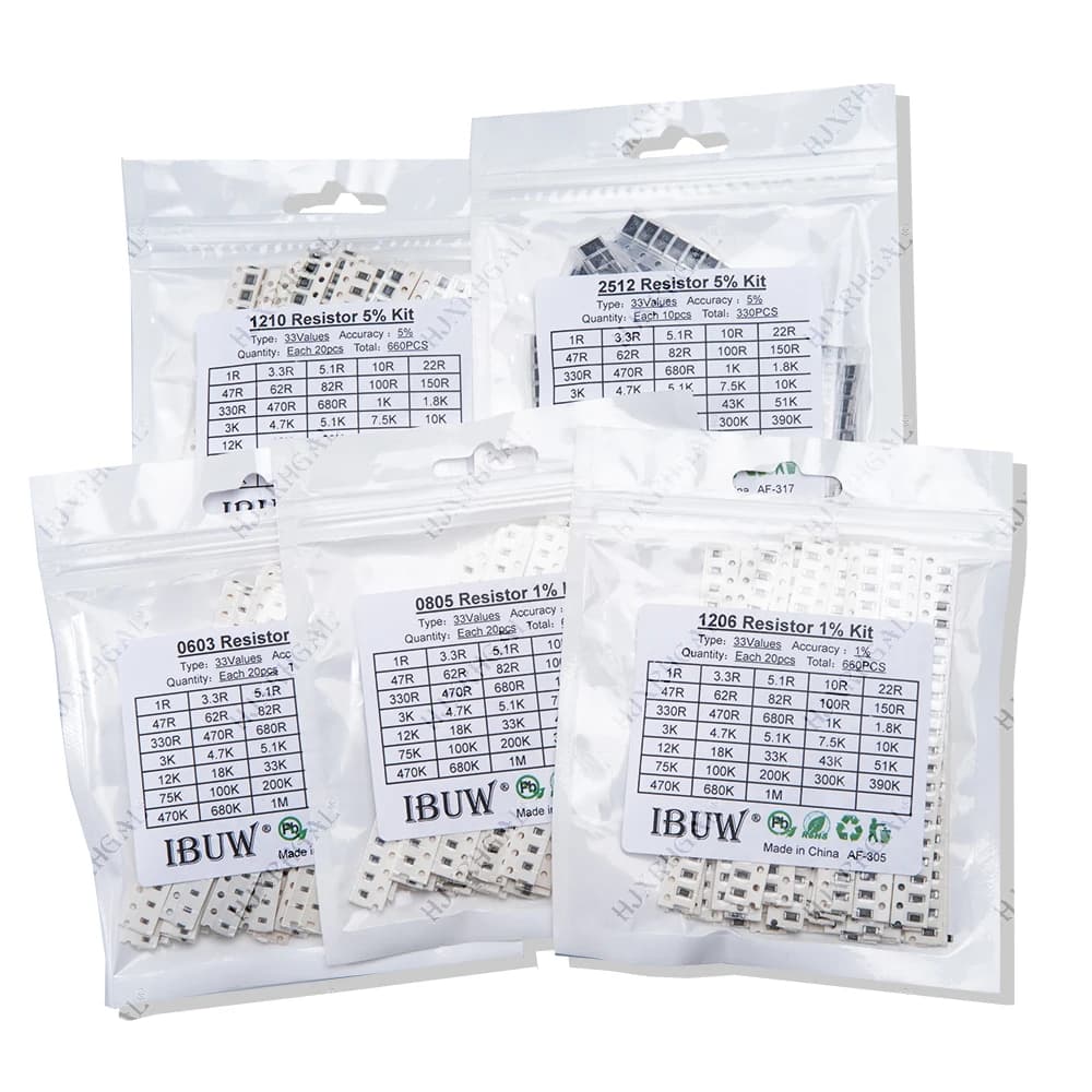10/20/33/60/80 Values SMD Resistor Kit Assorted Kit 10ohm-1M ohm 5% 1% Sample Kit 0402 0805 0603 1206 2512 1210
