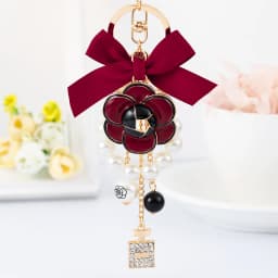 Easya Fabric Alloy Camellia Keychain Luxury Jewelry for Women