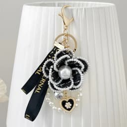 Easya Fabric Alloy Camellia Keychain Luxury Jewelry for Women