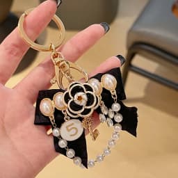 Easya Fabric Alloy Camellia Keychain Luxury Jewelry for Women