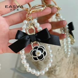 Easya Fabric Alloy Camellia Keychain Luxury Jewelry for Women