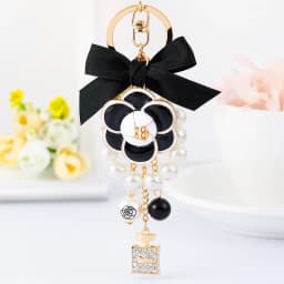 Easya Fabric Alloy Camellia Keychain Luxury Jewelry for Women