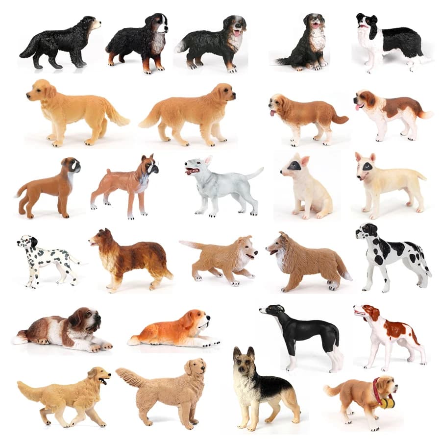 Realistic Dog Animal Figurine Set Retriever Shepherd Saint Bernard Bull Terrier Puppy Models, Kids Birthday Gift Table Decor Toy