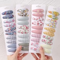 10Pcs/set Embroidery FlowerBow Hair Clips Geometric Sweet HairPins for Children Girls cottton Hair Accessories
