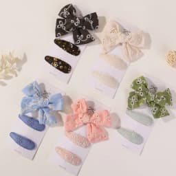 10Pcs/set Embroidery FlowerBow Hair Clips Geometric Sweet HairPins for Children Girls cottton Hair Accessories