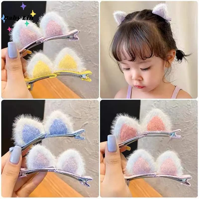 2Pcs/Set New Cute Solid Rabbit Ears Clips for Baby Girls Handmade Kawaii Barrettes Headwear Kids Hair Accessories