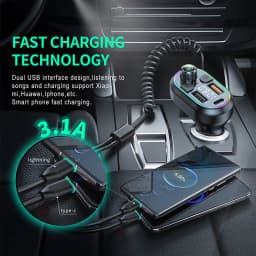 Car Bluetooth 5.0 FM Transmitter Wireless Audio Receiver Car MP3 Player 25W PD Fast Charge With Apple Type-C Port Charging Cable