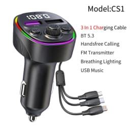 Car Bluetooth 5.0 FM Transmitter Wireless Audio Receiver Car MP3 Player 25W PD Fast Charge With Apple Type-C Port Charging Cable