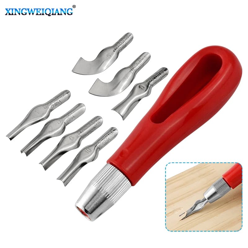 Carving Tool Creative Round Handle 6 Knife Head Art Print Engraving Knife Professional School Art Wood