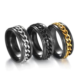Cool Anti Stress Rotate Freely Chain Rings For Men Stainless Steel Anti Anxiety Relaxing Ring Fidget Metal Spinner Anillo Hombre