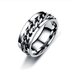 Cool Anti Stress Rotate Freely Chain Rings For Men Stainless Steel Anti Anxiety Relaxing Ring Fidget Metal Spinner Anillo Hombre