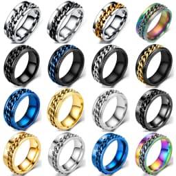 Cool Anti Stress Rotate Freely Chain Rings For Men Stainless Steel Anti Anxiety Relaxing Ring Fidget Metal Spinner Anillo Hombre