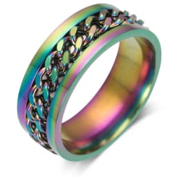 Cool Anti Stress Rotate Freely Chain Rings For Men Stainless Steel Anti Anxiety Relaxing Ring Fidget Metal Spinner Anillo Hombre