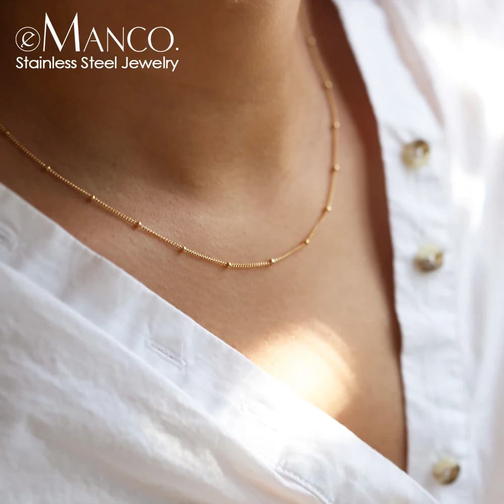 EMANCO Gold Color Stainless Steel Chain Choker Necklace Women Chain Necklace Sets for Women Gift