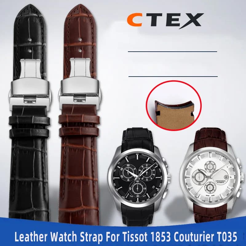 Genuine Leather Curved End Watchband For Tissot Watch Belt 1853 COUTURIER T035627A T035407A T035439 Men's Strap 22mm 23mm 24mm