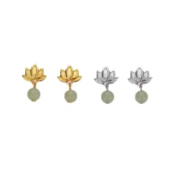 CIAXY Silver Color Hetian Jade Lotus Earrings Female Exquisite National Style Retro Round Stone Lotus Ear Stud Jewelry