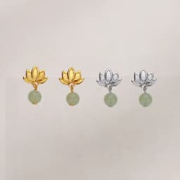 CIAXY Silver Color Hetian Jade Lotus Earrings Female Exquisite National Style Retro Round Stone Lotus Ear Stud Jewelry