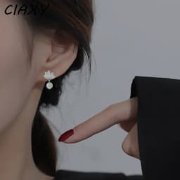 CIAXY Silver Color Hetian Jade Lotus Earrings Female Exquisite National Style Retro Round Stone Lotus Ear Stud Jewelry