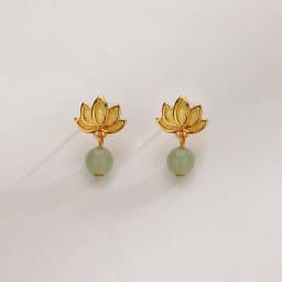 CIAXY Silver Color Hetian Jade Lotus Earrings Female Exquisite National Style Retro Round Stone Lotus Ear Stud Jewelry