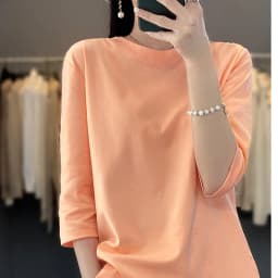 Mercerized Cotton Cropped Sleeve Female Spring And Summer 2023 New Round Neck Loose 100% Cotton Short Sleeve Bottoming T-Shirt