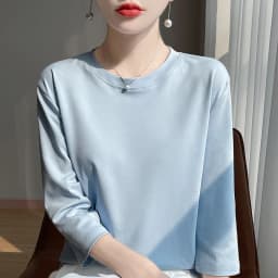 Mercerized Cotton Cropped Sleeve Female Spring And Summer 2023 New Round Neck Loose 100% Cotton Short Sleeve Bottoming T-Shirt