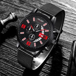 2023 Watches Mens Fashion Calendar Watch Men Business Stainless Steel Mesh Belt Quartz Wrist Watch Male Clock relogio masculino