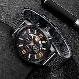2023 Watches Mens Fashion Calendar Watch Men Business Stainless Steel Mesh Belt Quartz Wrist Watch Male Clock relogio masculino