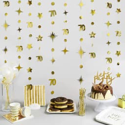 Gold 45th 40th 50th Happy Birthday Paper Banner Decoration Hanging Birthday Number Circle Twinkle Star Garland Streamer Backdrop
