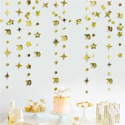 Gold 45th 40th 50th Happy Birthday Paper Banner Decoration Hanging Birthday Number Circle Twinkle Star Garland Streamer Backdrop