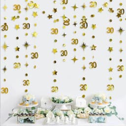 Gold 45th 40th 50th Happy Birthday Paper Banner Decoration Hanging Birthday Number Circle Twinkle Star Garland Streamer Backdrop