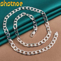 925 Sterling Silver 8mm Flat Side Chain 16/18/20/22/24 Inch Necklace For Man Women Engagement Wedding Gift Fashion Charm Jewelry