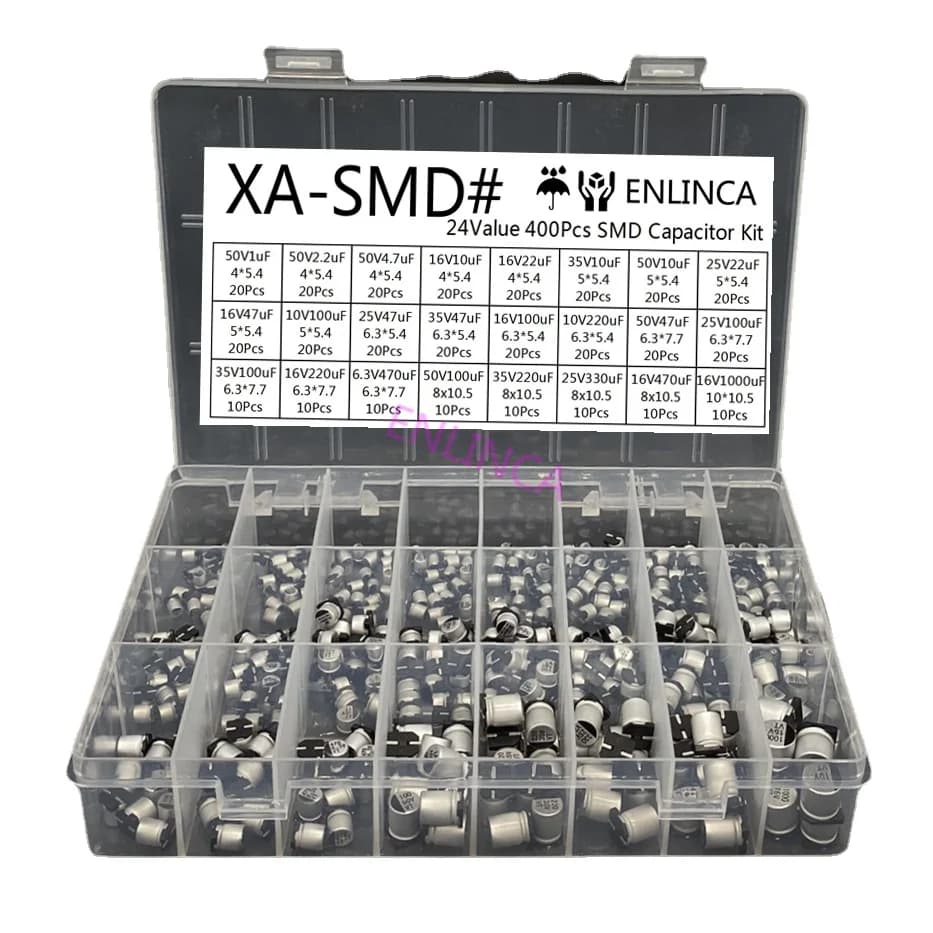 400pcs/lot 1uF-1000uF 24 Values Assorted Kit Electrolytic Capacitor SMD Aluminum Electrolytic Capacitor