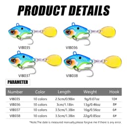 HENGJIA Rotating Metal VIB Vibration Bait 9g 13g 16g 22g Spinner Sinking Spoon Pin Crankbait Sequins Baits Fishing Tackle