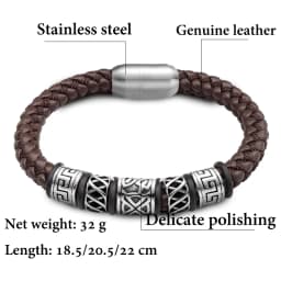 Punk Style Coffee Leather Bracelet 316L Stainless Steel 5 Viking Bead Bracelet Powerful Magnet Clasp 4 Color Friend Gifts