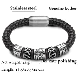 Punk Style Coffee Leather Bracelet 316L Stainless Steel 5 Viking Bead Bracelet Powerful Magnet Clasp 4 Color Friend Gifts