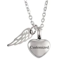 Stainless Steel Small Heart Angel Wing Cremation Ash Urn Necklace Heart Pendant For Memorial Jewelry