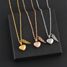 Stainless Steel Small Heart Angel Wing Cremation Ash Urn Necklace Heart Pendant For Memorial Jewelry