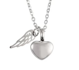 Stainless Steel Small Heart Angel Wing Cremation Ash Urn Necklace Heart Pendant For Memorial Jewelry