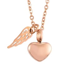 Stainless Steel Small Heart Angel Wing Cremation Ash Urn Necklace Heart Pendant For Memorial Jewelry