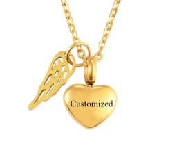 Stainless Steel Small Heart Angel Wing Cremation Ash Urn Necklace Heart Pendant For Memorial Jewelry