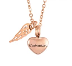 Stainless Steel Small Heart Angel Wing Cremation Ash Urn Necklace Heart Pendant For Memorial Jewelry