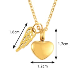 Stainless Steel Small Heart Angel Wing Cremation Ash Urn Necklace Heart Pendant For Memorial Jewelry