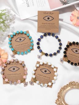 Lucky Turkish Evil Eye Pendant Beads Bracelet Natural Stone With Card Charm Bangles Men Women Fashion Friendship Jewelry Gift